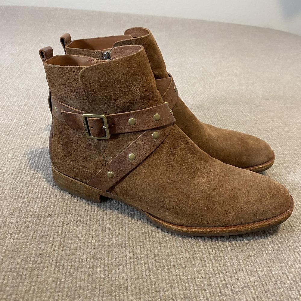 Kork-Ease Booties Womens Size 8.5 Brown Leather Ankle Strap Studded Zip K69006